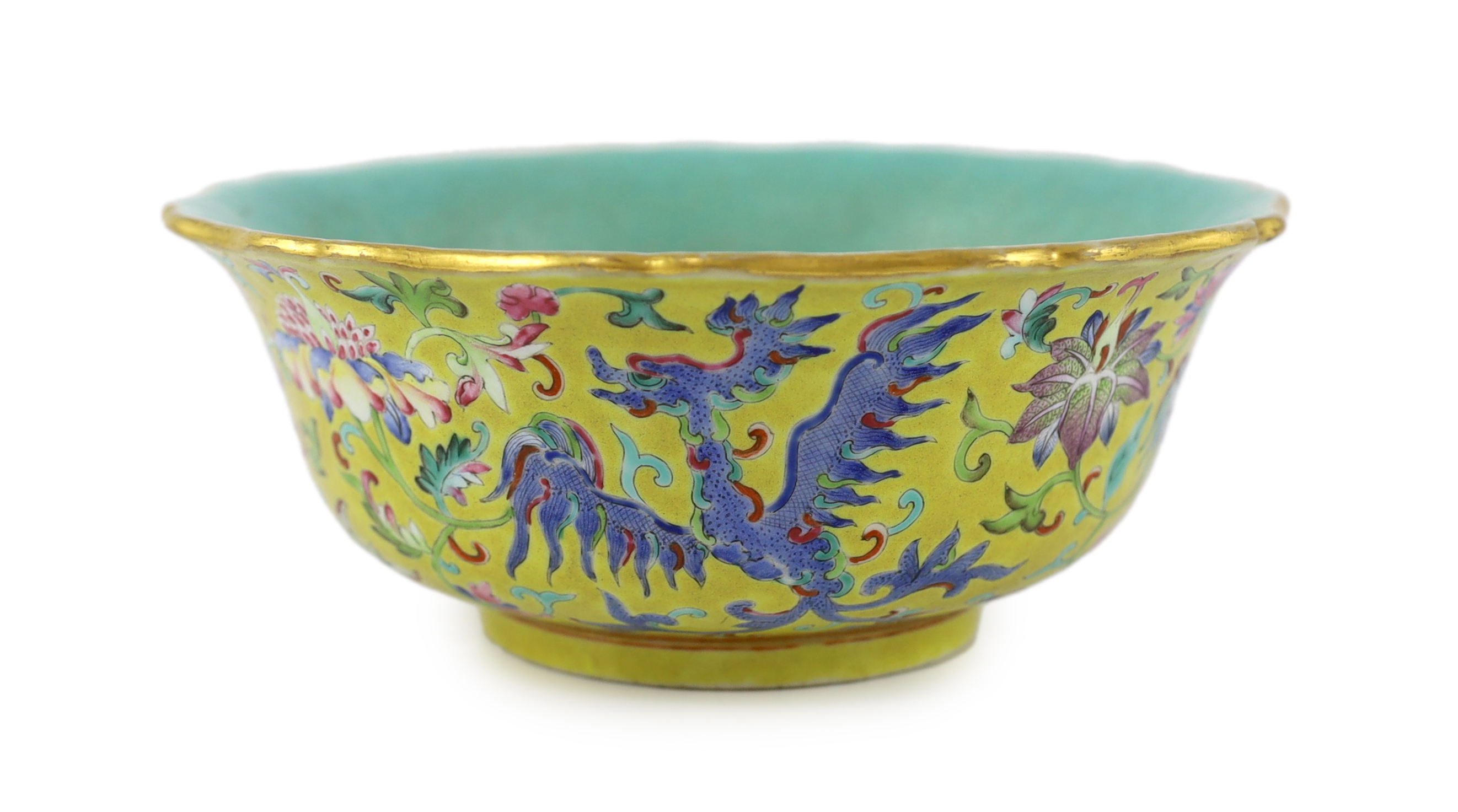A Chinese yellow ground ‘phoenix’ bowl, Daoguang mark and of the period (1821-50)